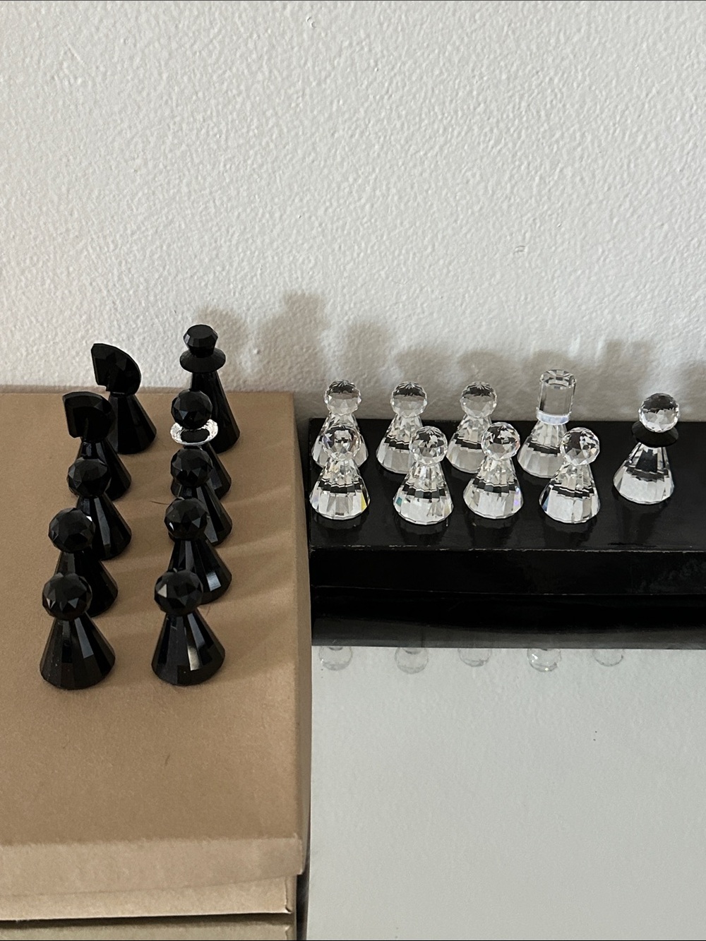 Swarovski Clear Crystal Pawn and black Chess Pieces ( 19 pieces)